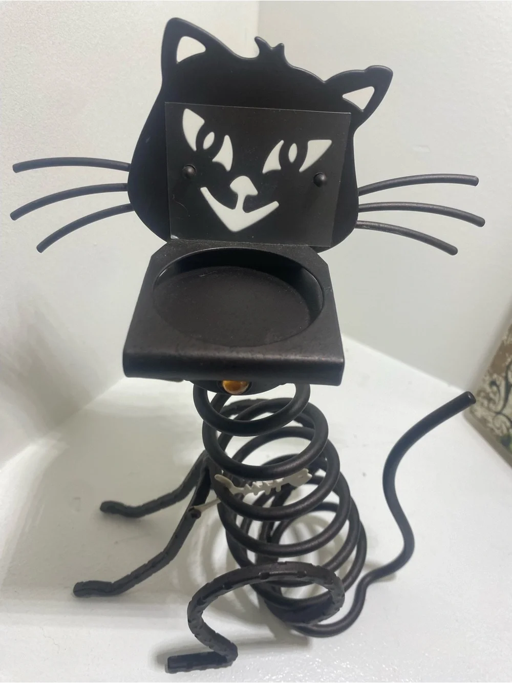 Black Matte Metal Cat Shaped Candle Holder for Mini Candle, Animal Theme